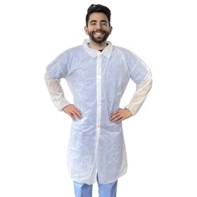 Disposable Lab Coat L. 35 GSM PP White Disposable Lab Coats for Adults. 1 Pack Knee-length Lab Coat with Long Sleeves, Elastic Wrists