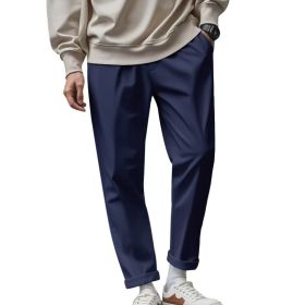 Men's Loose Comfortable Quick-drying Waist-tied Casual Business Pure Color Trousers (Option: Navy Blue-S)