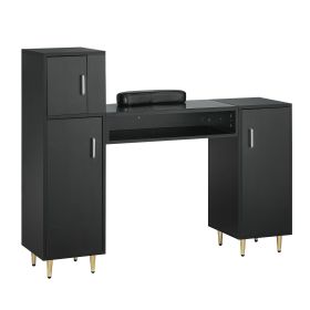 VEVOR Manicure Table, Glass Top Nail Desk, Makeup Dressing Nail Station with Storage Cabinets (Default: Default)
