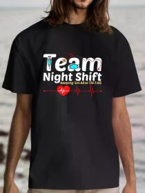 Team Night Shift Healthcare Worker T-Shirt - 100% Cotton Crew Neck Casual Tee with Bold Print Design, Regular Fit Knit (Color: black, size: XL)
