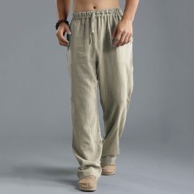 Men's Breathable Linen Loose Casual Sports Pants (Option: Khaki-S)
